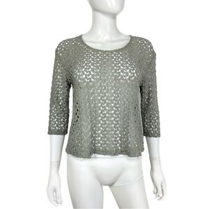 Staring at Stars French Gray Crochet 3/4 Sleeve Sweater